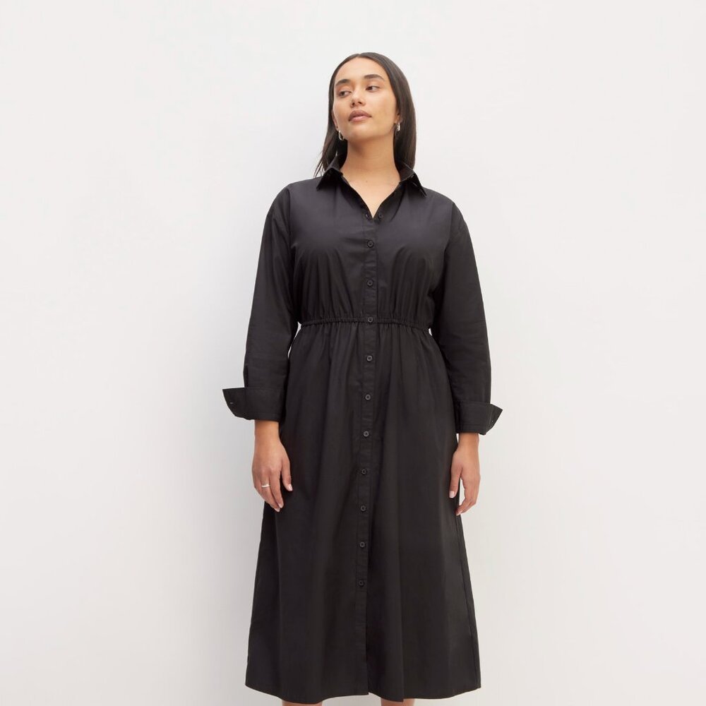 Everlane The Supima® Cotton Midi Shirt Dress Black Base - Size XS